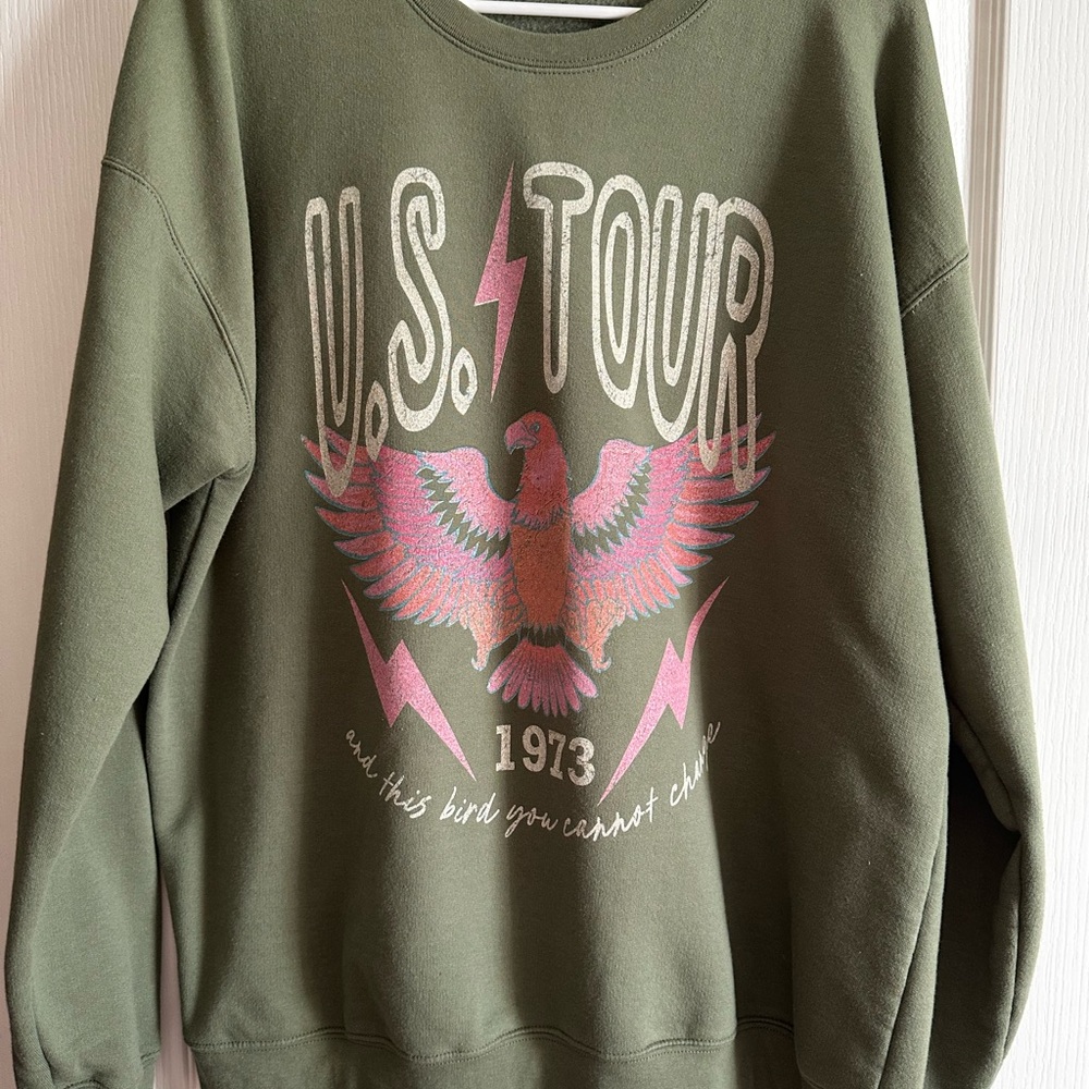 Mountain Moverz U.S.Tour 1973 Retro Women’s Sweatshirt sz L Military Green NWOT - Picture 5 of 5